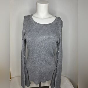 Neiman Marcus Suze M Silver Women's Sweater with Button Details